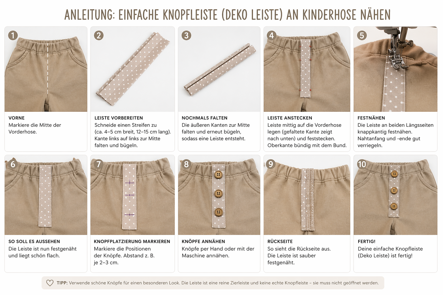 Knopfleiste an Kinderhose nähen – einfache Anleitung