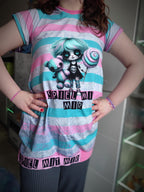 In-house Production Cotton Jersey "Play with Me" Girly Stripes Pink/Light Mint 75 x 165 cm