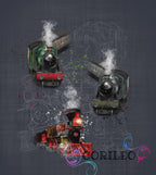 Eigenproduktion Baumwolljersey Panel Eisenbahn Lok auf Grau 65 x 165 cm
