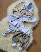 In-house production Cotton Jersey Chami the Chameleon on Stripes White