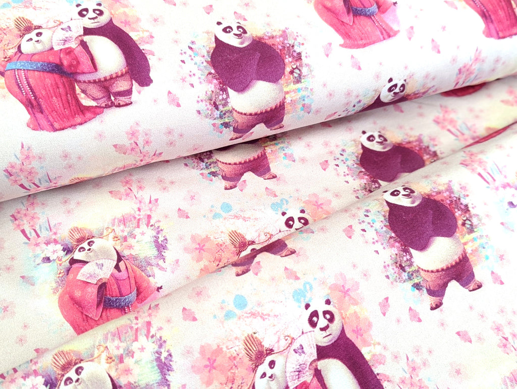 French Terry Kung Fu Panda auf Ecru/Rosa