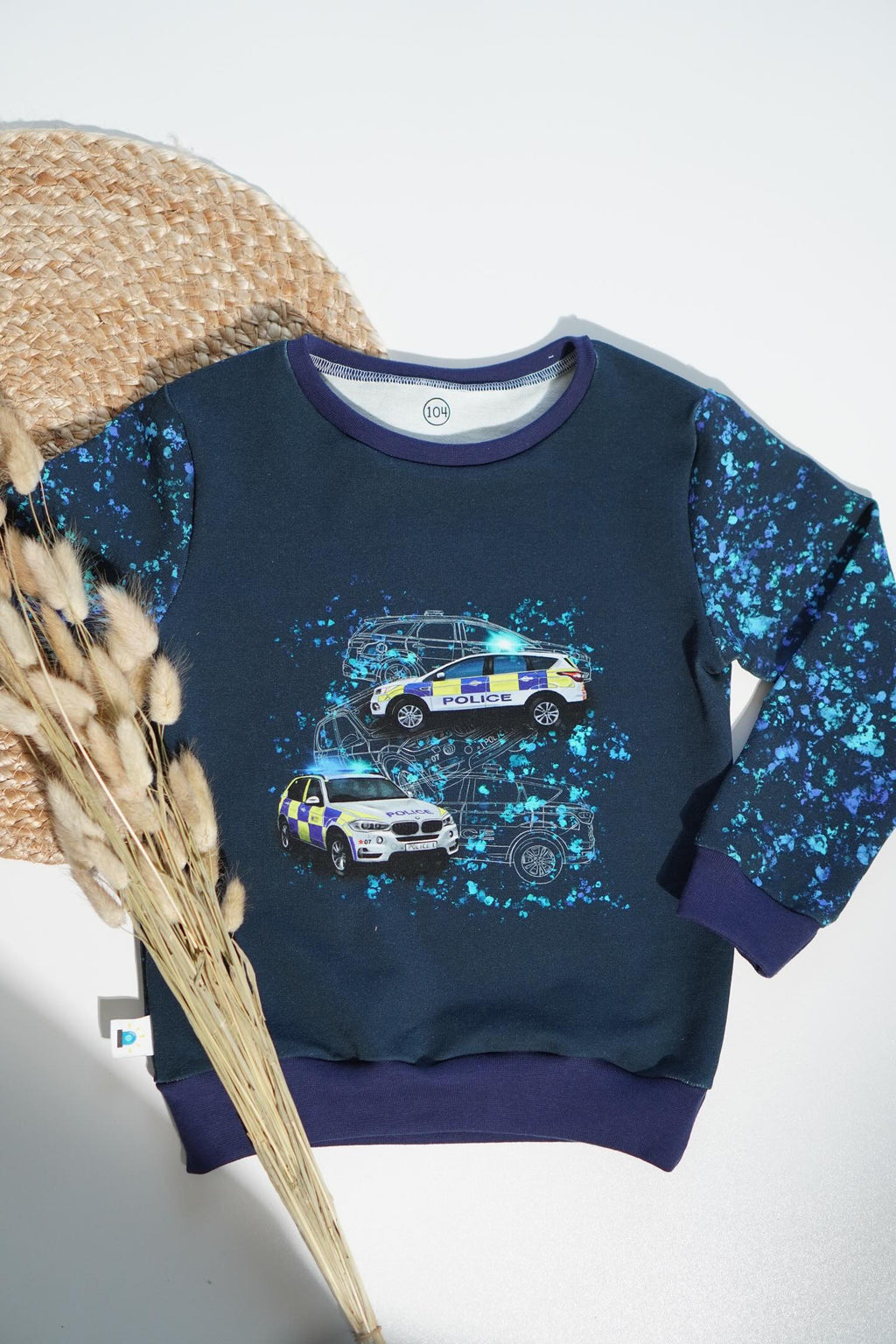 Eigenproduktion French Terry Panel Polizei Verkehr Blau  ca. 65 x 165 cm