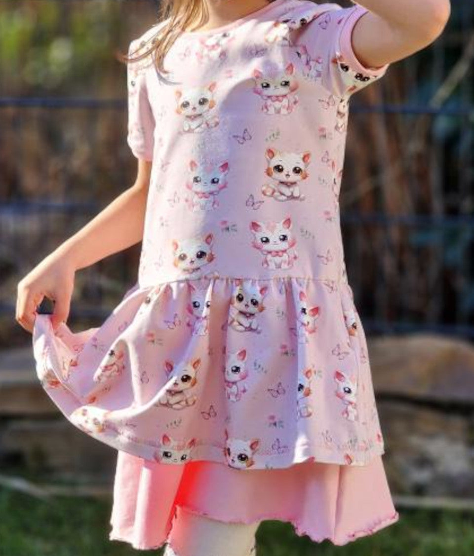 In-house production Cotton Jersey Cats Children with Butterflies Light Pink