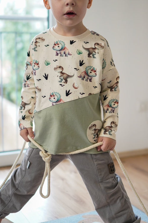 Baumwolljersey Aquarell Kinder Dinos auf Beige