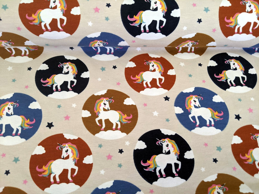 Cotton jersey unicorn world ecru beige