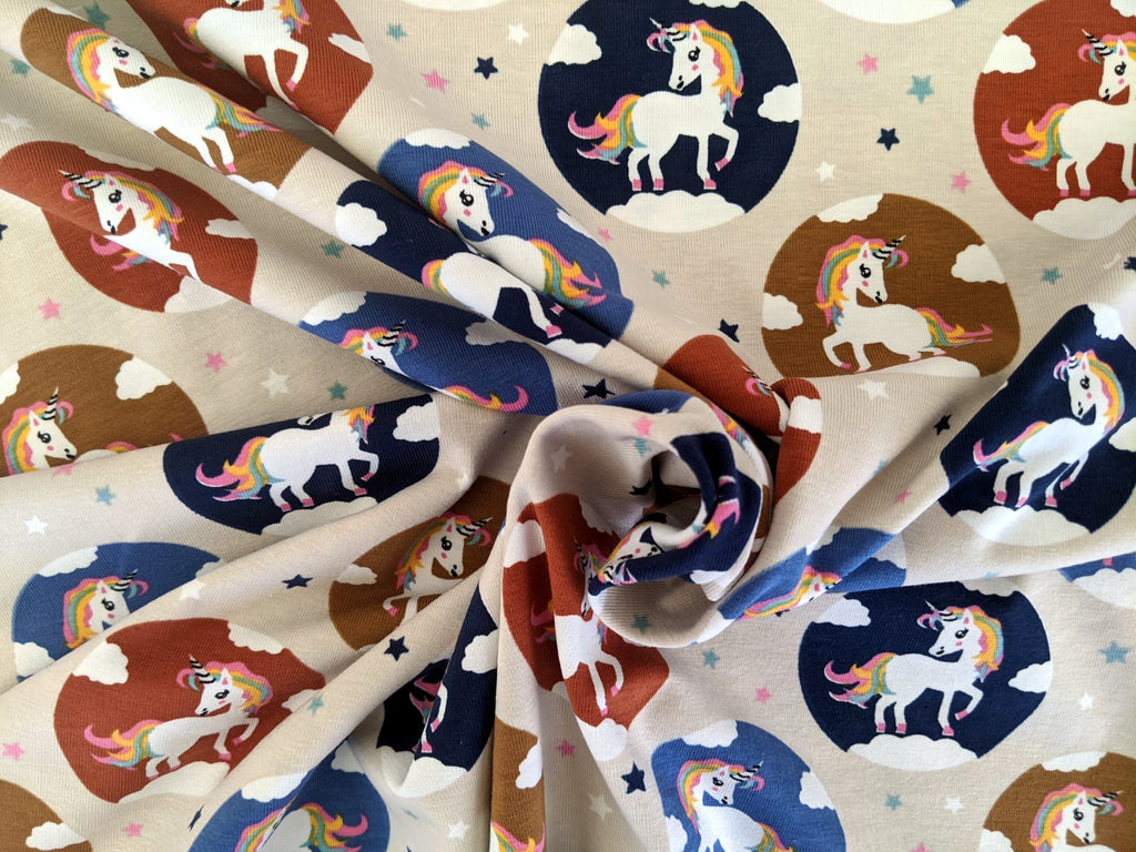 Cotton jersey unicorn world ecru beige