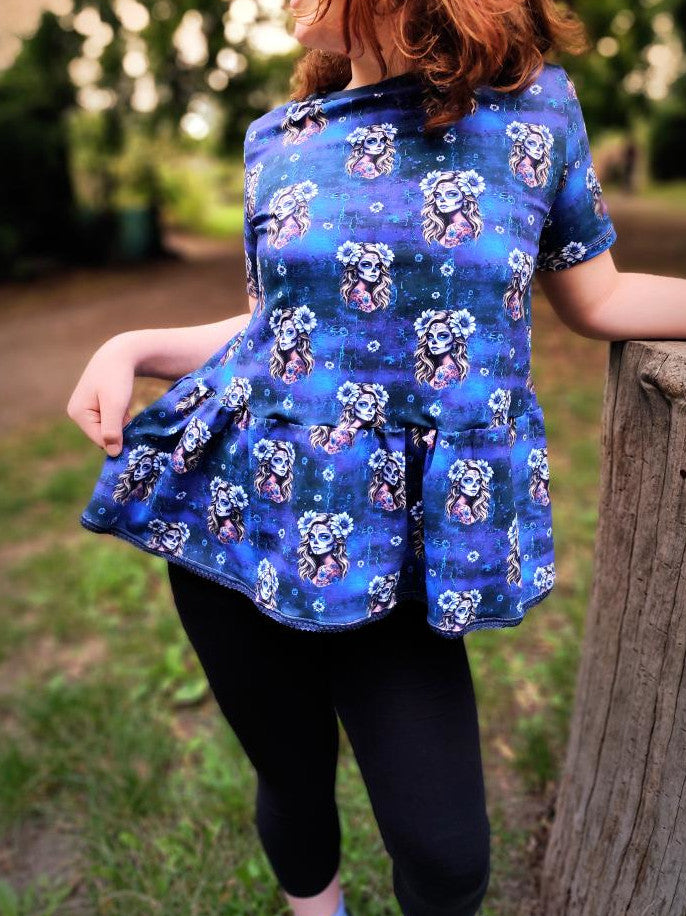 In-house Production Organic Cotton Jersey Masks Women Flower Blue