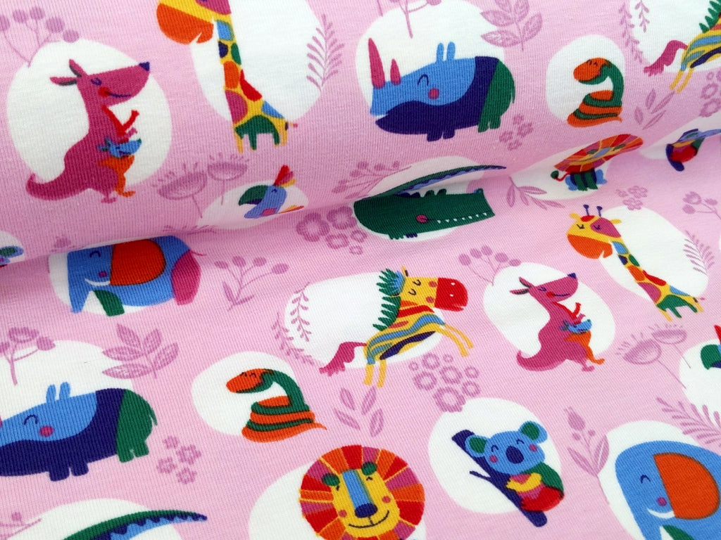 Cotton Jersey Wild Animals light pink