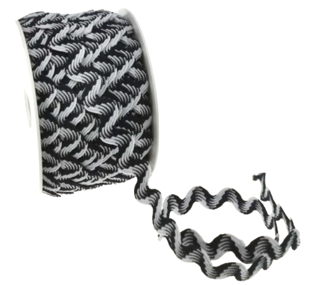 Rick rack patterned waves 12mm - Black White