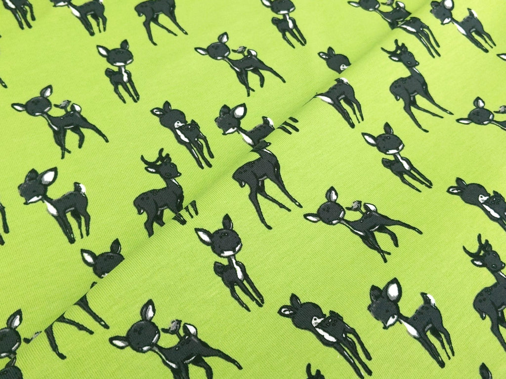 Cotton Jersey Fawn Deer Light Green / Lime