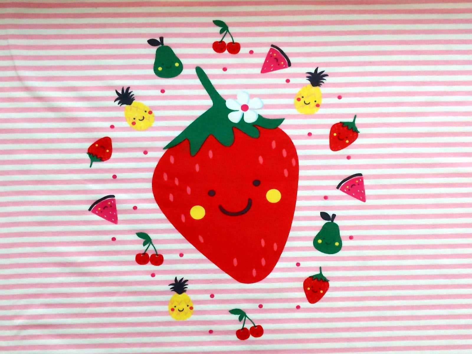 Baumwolljersey Panel ca 100 cm Erdbeere auf Blumen
