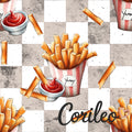 Vorbestellung Pommes und Ketchup auf Grau