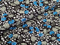 Cotton Fabric Poplin Flowers Aqua Black