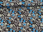 Cotton Fabric Poplin Flowers Aqua Black