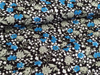 Cotton Fabric Poplin Flowers Aqua Black