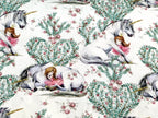Baumwollstoff Popline Digital Einhorn im Zauberwald mit Prinzessin Ecru