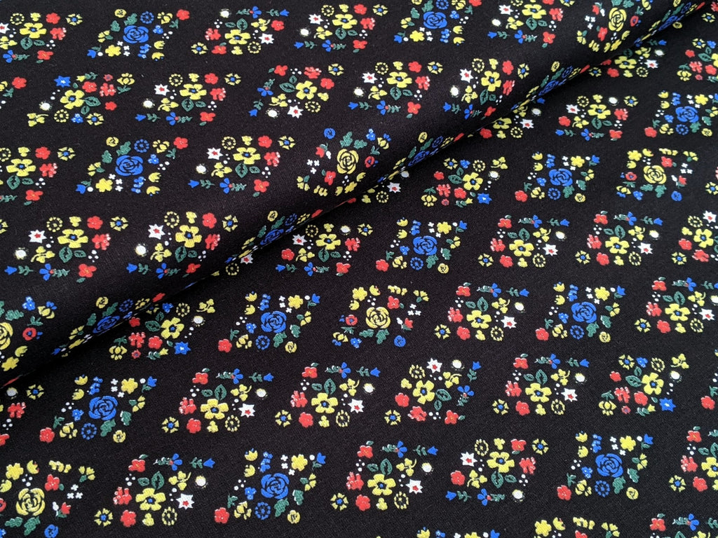 Cotton Fabric Floral Print Black