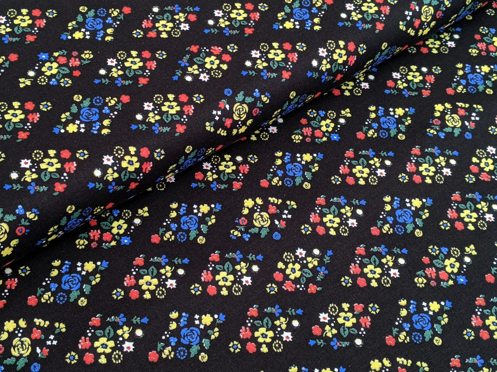Cotton Fabric Floral Print Black