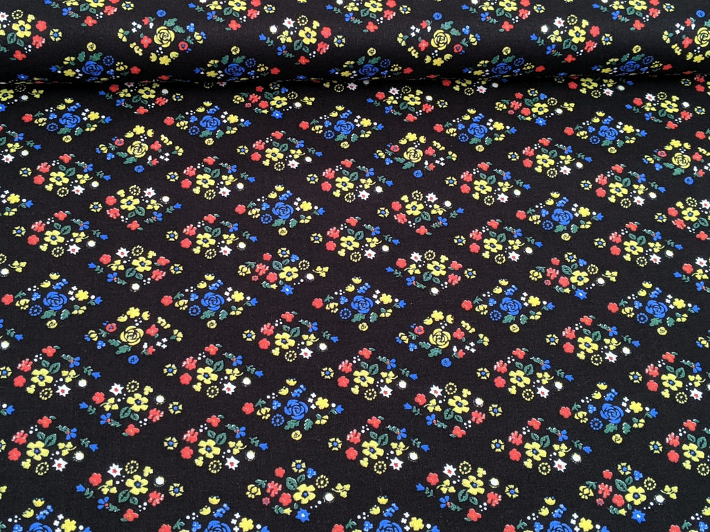 Cotton Fabric Floral Print Black