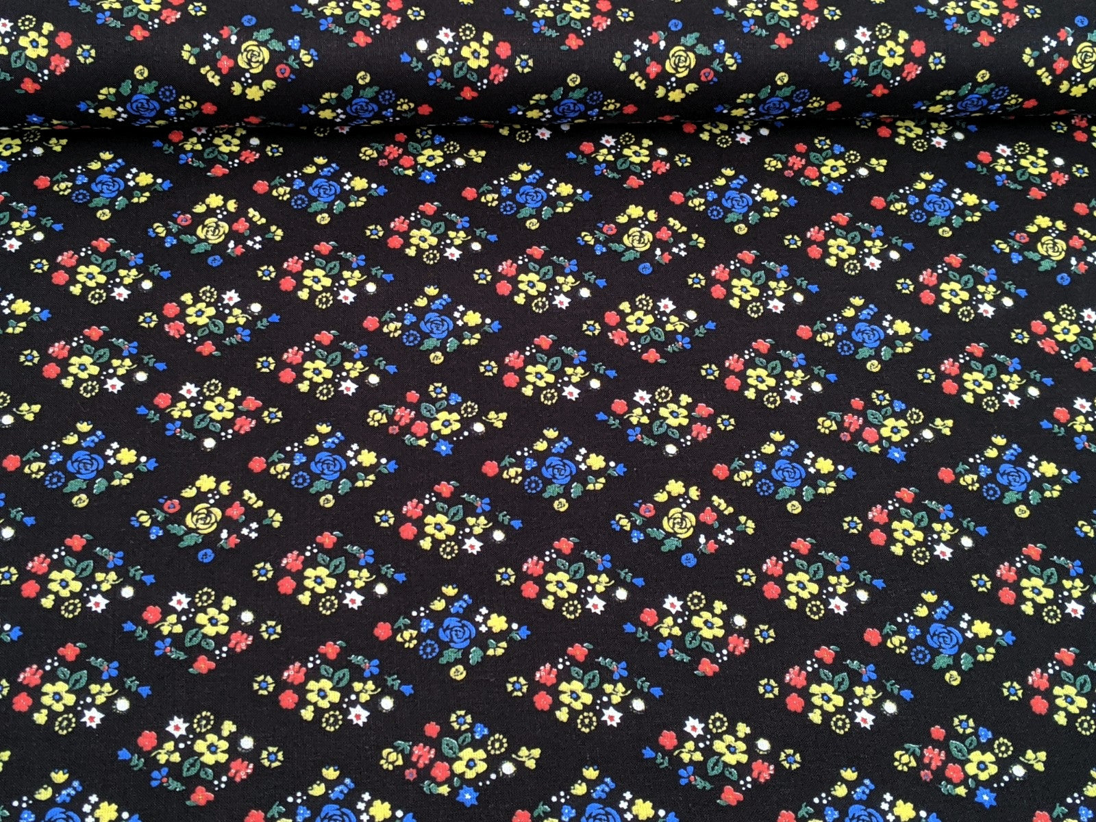 Cotton Fabric Floral Print Black