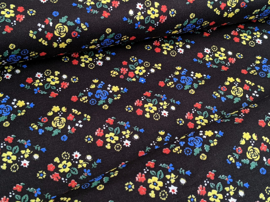 Cotton Fabric Floral Print Black