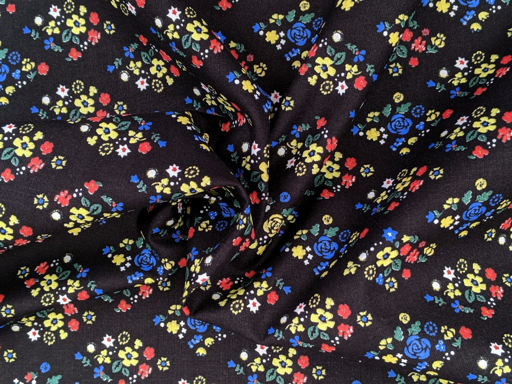 Cotton Fabric Floral Print Black