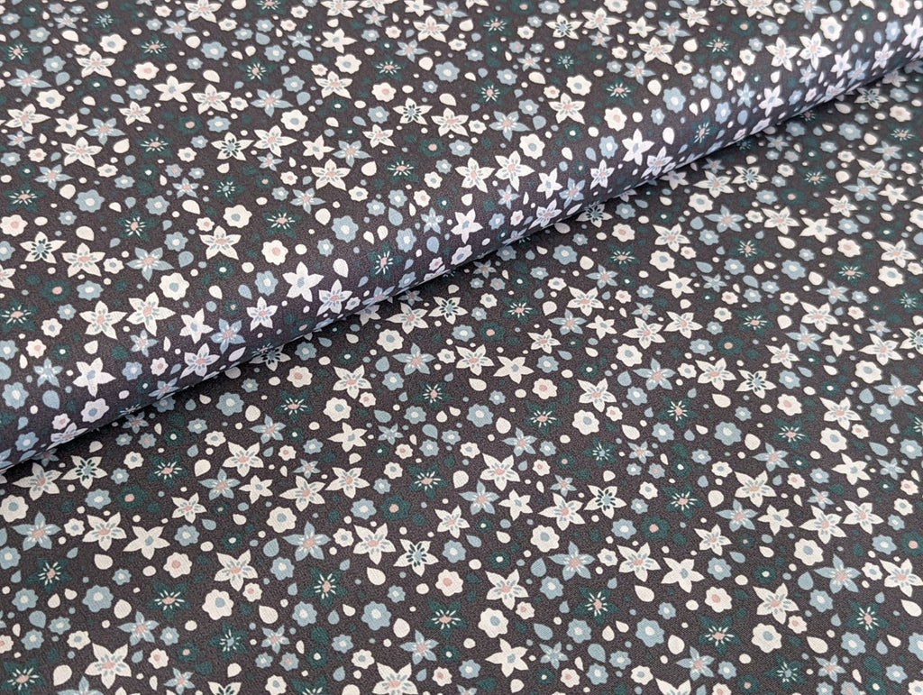Remnant Cotton Poplin Fabric Floral Frenzy Gray Pink 75 x 150 cm