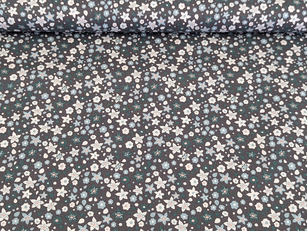 Remnant Cotton Poplin Fabric Floral Frenzy Gray Pink 75 x 150 cm