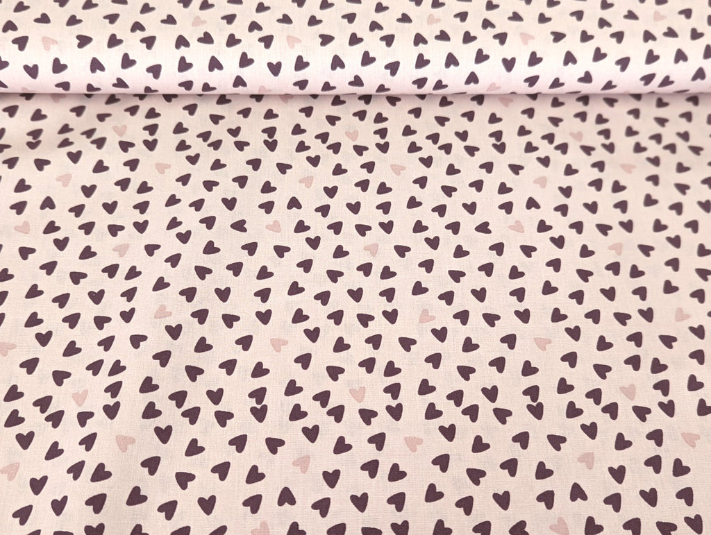 Cotton Fabric Poplin Sweet Hearts on Light Old Pink