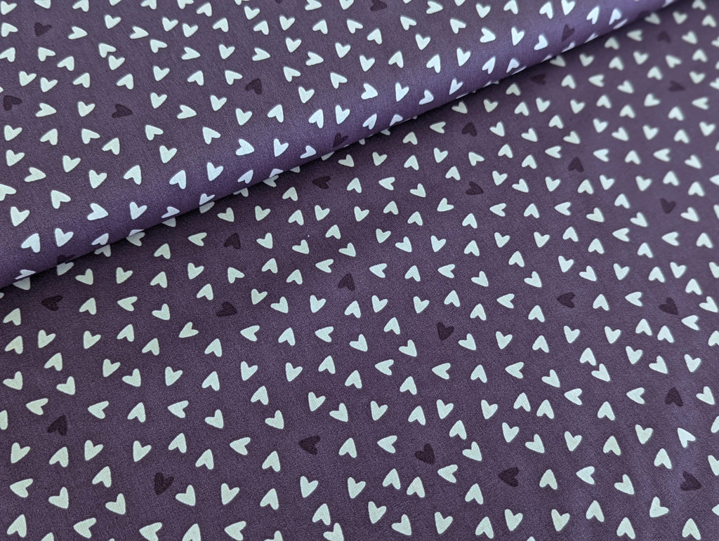 Cotton Fabric Poplin Sweet Hearts on Lilac