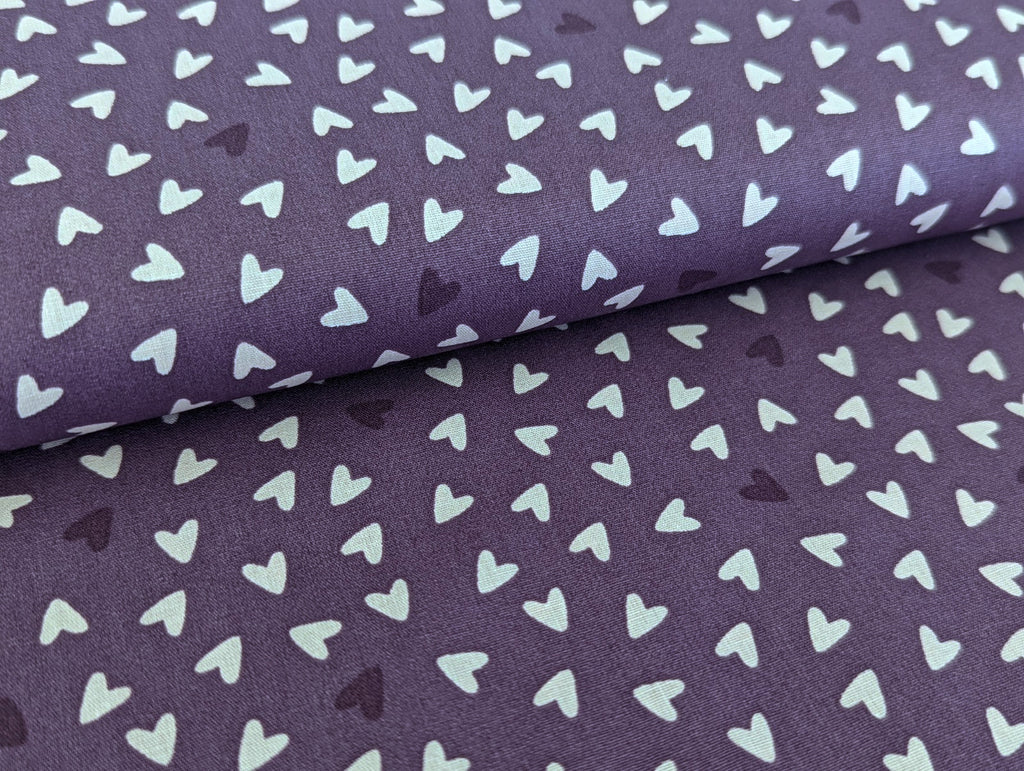 Cotton Fabric Poplin Sweet Hearts on Lilac