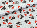 Cotton Fabric Poplin Christmas Pugs Dog Light Gray