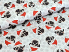 Cotton Fabric Poplin Christmas Pugs Dog Light Gray
