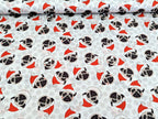 Cotton Fabric Poplin Christmas Pugs Dog Light Gray