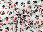 Cotton Fabric Poplin Christmas Pugs Dog Light Gray