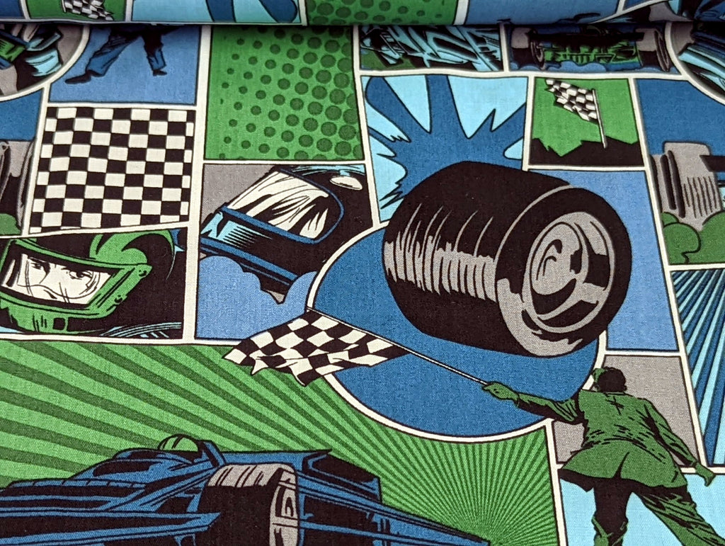 Cotton Fabric Racing Racetrack Green 65 x 150 cm