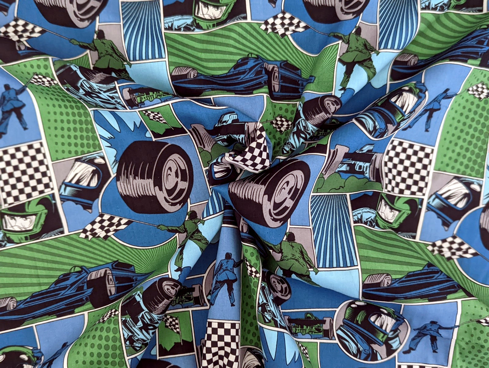 Cotton Fabric Racing Racetrack Green 65 x 150 cm