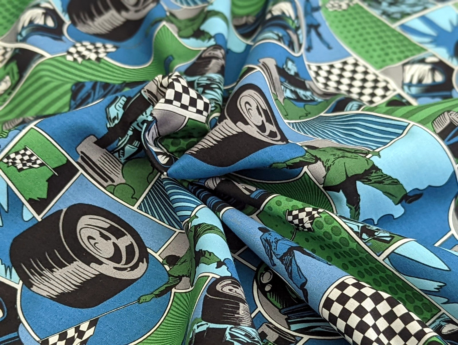 Cotton Fabric Racing Racetrack Green 65 x 150 cm