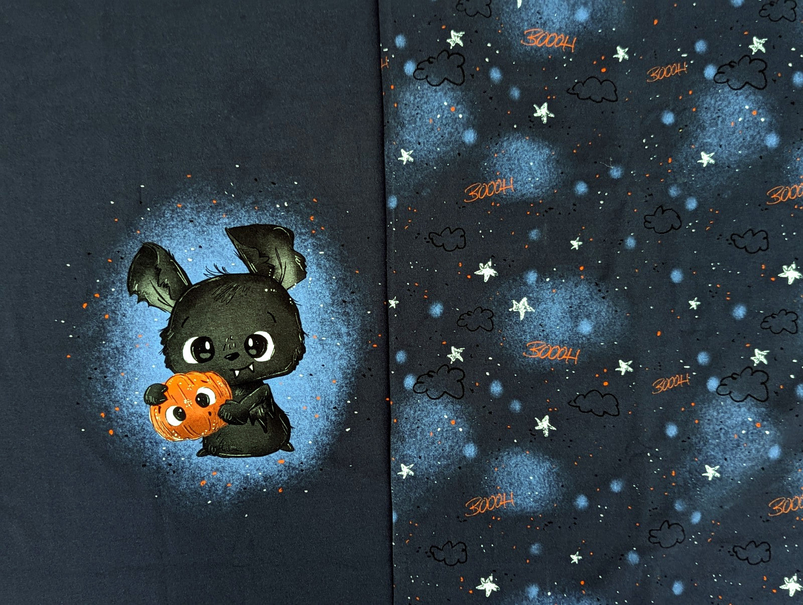 In-house production Cotton Jersey Panel + Coordinated Fabric Fledi Bat 65x165 cm Deepblue