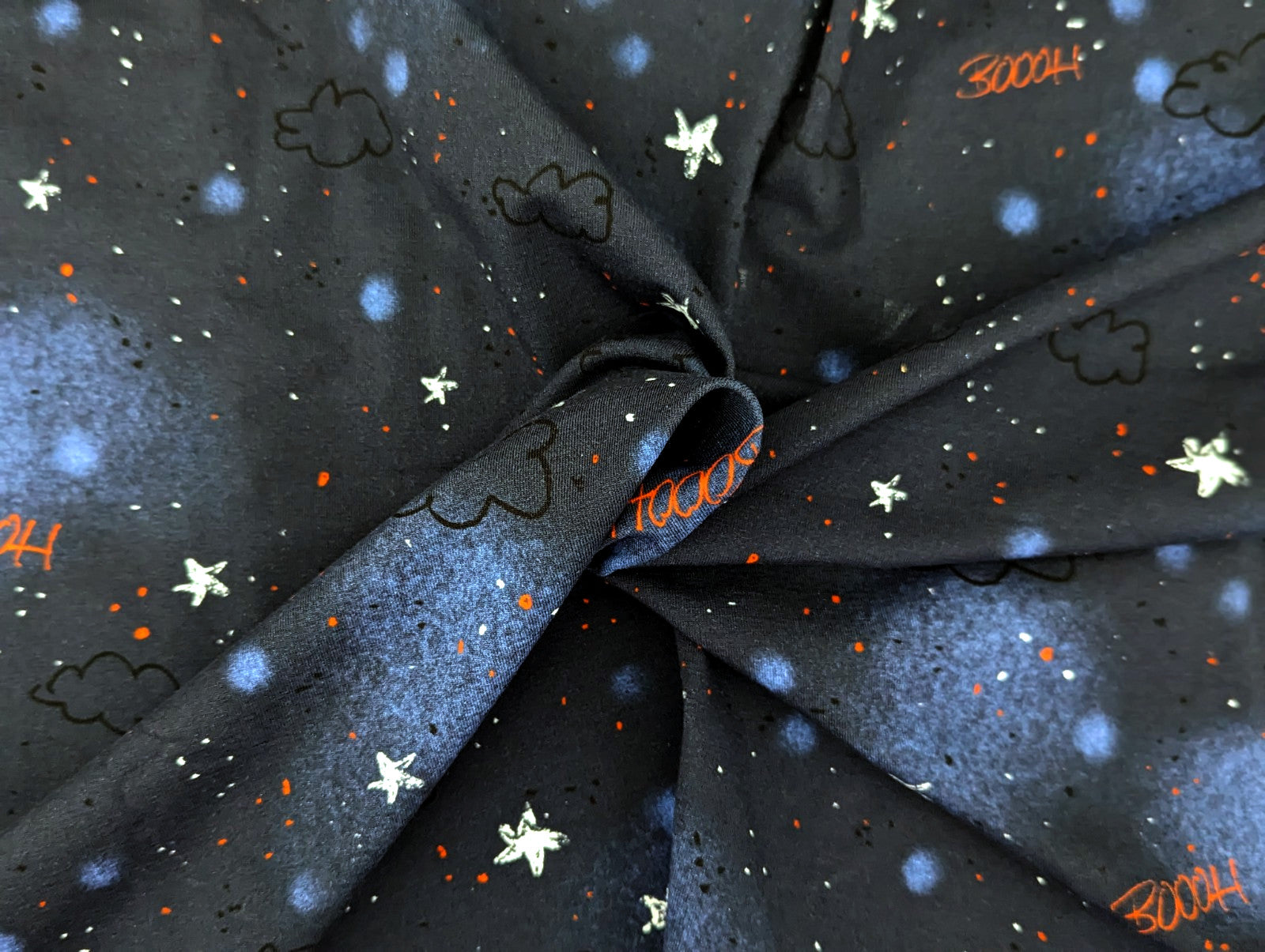In-house production Cotton Jersey Panel + Coordinated Fabric Fledi Bat 65x165 cm Deepblue
