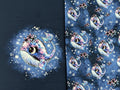 In-house production cotton jersey panel + combination whale Wallery on smokey blue-purple 65x165 cm