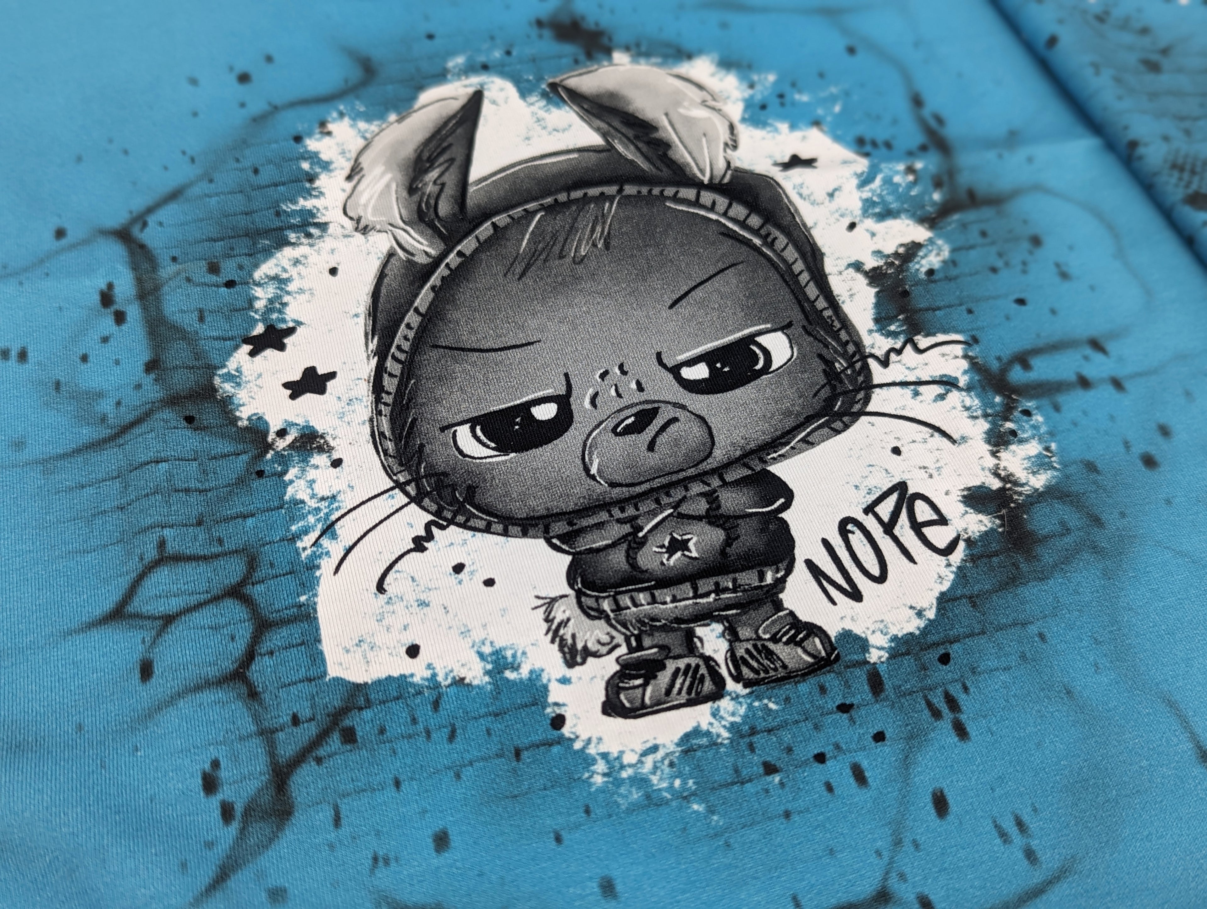 In-house Production Cotton Jersey Panel + Co-ordinating Design Little Rebel on Turquoise 65x165 cm