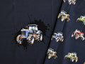 In-house production Cotton Jersey Panel Tractors on Night Blue 70x165 cm -N-