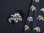 In-house production Cotton Jersey Panel Tractors on Night Blue 70x165 cm -N-
