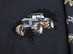 In-house production Cotton Jersey Panel Tractors on Night Blue 70x165 cm -N-