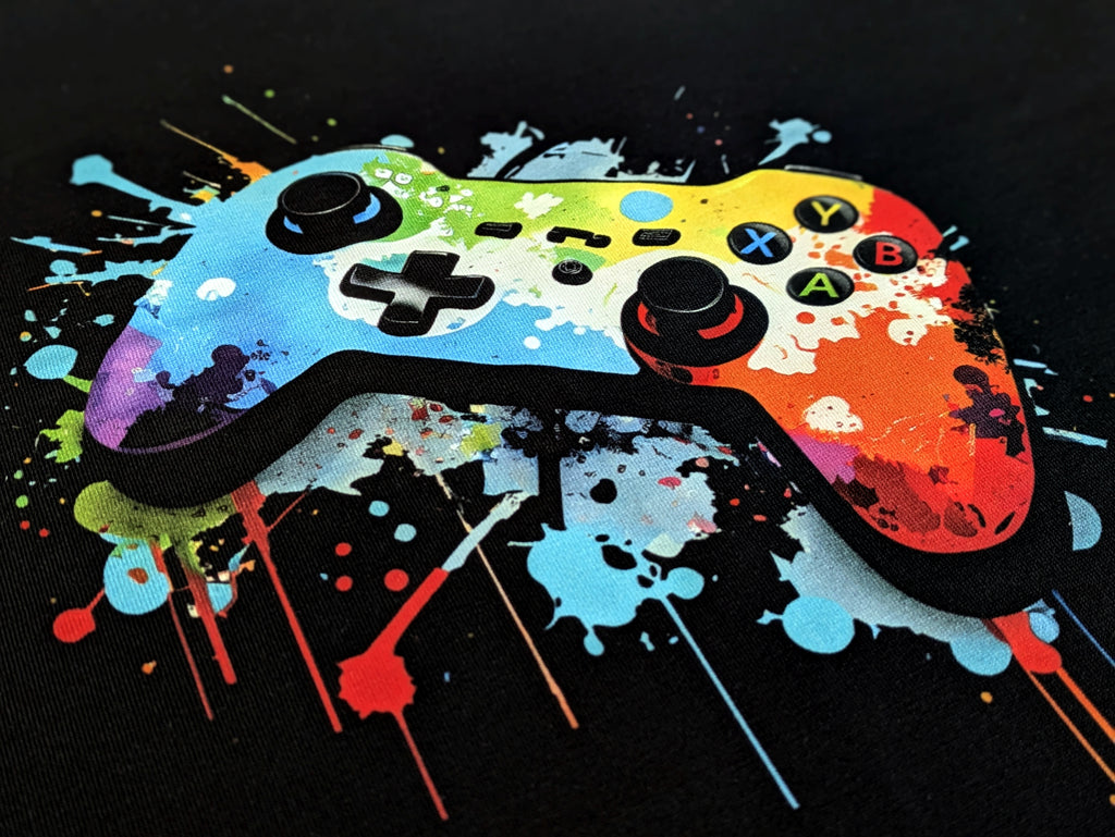 Eigenproduktion Baumwolljersey Panel + Kombi Gameplay Gamecontroller Schwarz Bunt 65 x 165 cm