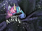In-house production Organic French Terry Unicorn Not for the Faint of Heart on Purple approx. 65 x 165