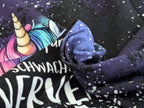 In-house production Organic French Terry Unicorn Not for the Faint of Heart on Purple approx. 65 x 165