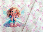 In-house production French Terry Panel Enchanting Fairy with Flowers on Cream White approx. 60 x 165