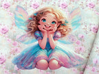 In-house production French Terry Panel Enchanting Fairy with Flowers on Cream White approx. 60 x 165